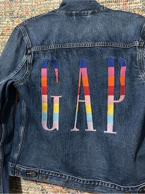 GAP Multicolor Stripe Denim Jacket for Women Super Rare cool Jean Jacket.